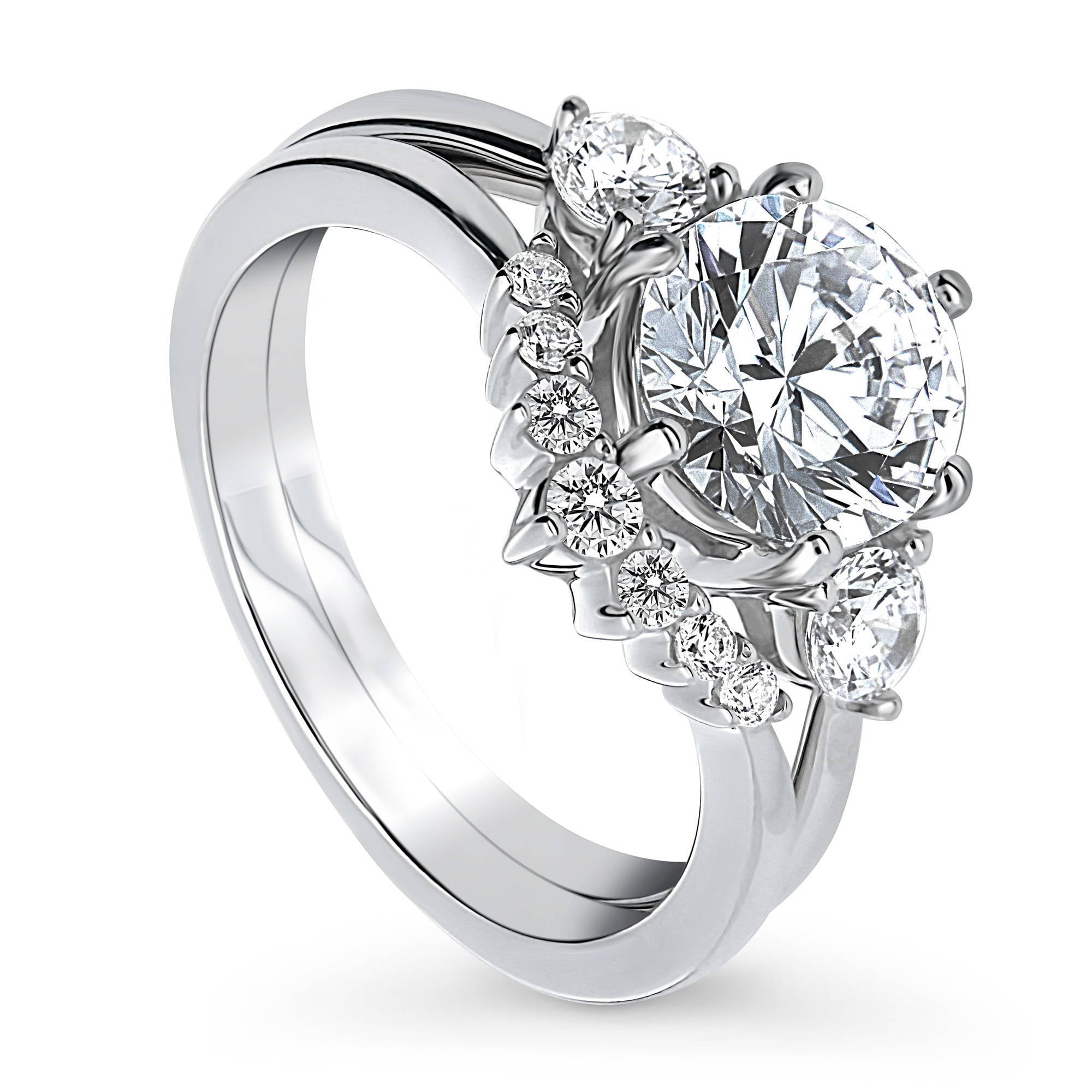 3pcs 5.0 Ct Halo Round Cz White Gold Plated Wedding Engagement Ring Set Size 9 