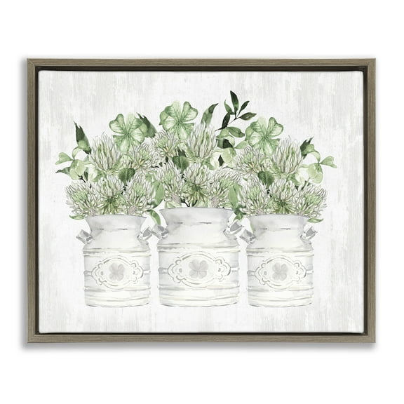 Stupell Industries Rustic Shamrock Bouquets Botanical & Floral Painting Brown Floater Framed Canvas Art Print Wall Art, 31 x 25