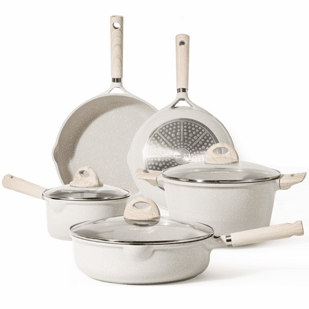 Carote Nonstick Pots and Pans Set, 8 Pcs Induction Kitchen Cookware Sets (Beige Granite)