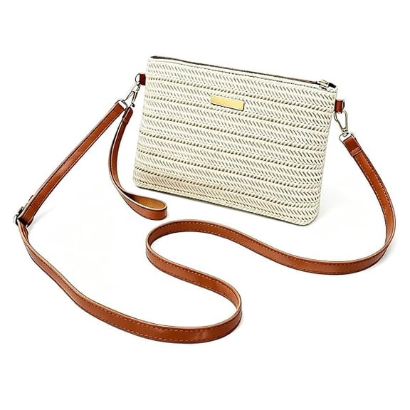 Women's Woven Straw Shoulder Clutch Bag - Summer Beach Crossbody Purse with Adjustable Strap for Travel Vacation(RL Brown)