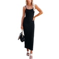 thumbnail image 3 of Frontwalk Ladies Long Dresses Scoop Neck Summer Beach Sundress Solid Color Dress Holiday Sexy Sleeveless Slip Dress for Women Black L, 3 of 3