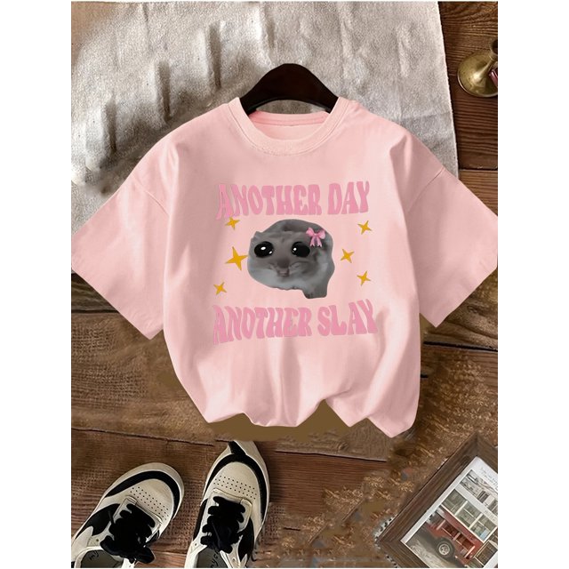 Camisetas informales de verano para niñas. Camiseta de algodón de manga corta y cuello redondo. Corte holgado e informal. Lavable a máquina. Perfecta para uso informal.