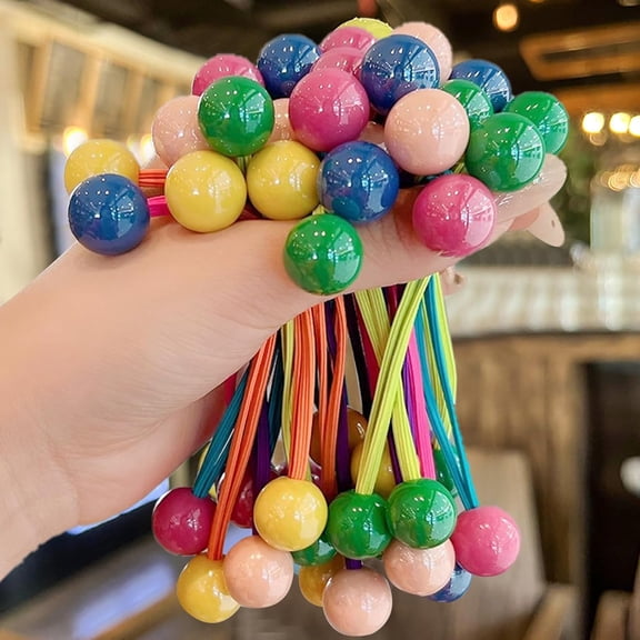 TUWAFE 14Pcs Ball Charm Hair Ties for Little Girls,Double Heart Bead Rubber Band,No Damage Ponytail Holders for Toddler Girls Hair Balls for Girls Hair(Ball)