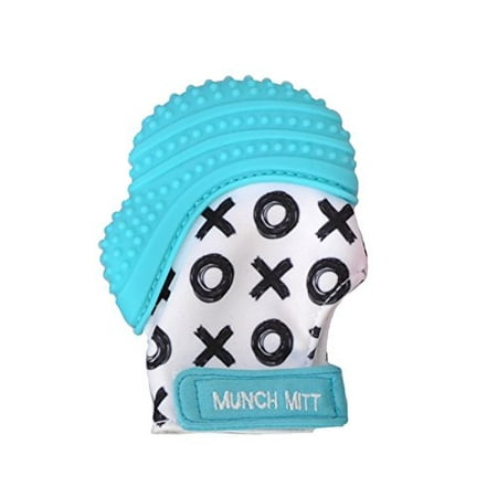 Munch Mitt Teething Mitten the Original Mom Invented Teething Toy- Teether Stays on Babys Hand for Pain Relief & Stimulation- Ideal Baby Shower Gift with Handy Travel/Laundry Bag- Aqua Blue (Best Way To Relieve Teething Pain)