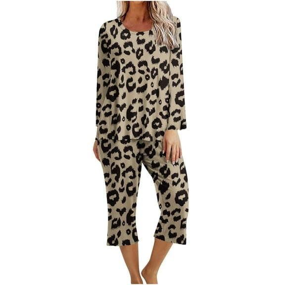 Women's Pajama Casual Long Sleeve Shirt and Capri Pants Sleepwear Pjs Sets with Pockets Lounge Sets