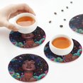 thumbnail image 3 of KLL Drink Coasters Set Round Shape of 4,PU Leather Absorbent Coasters Set Decorative Coffee Cup Coasters Housewarming Gift for Home Decor-Cosmic Garden Woman Portrait, 3 of 5