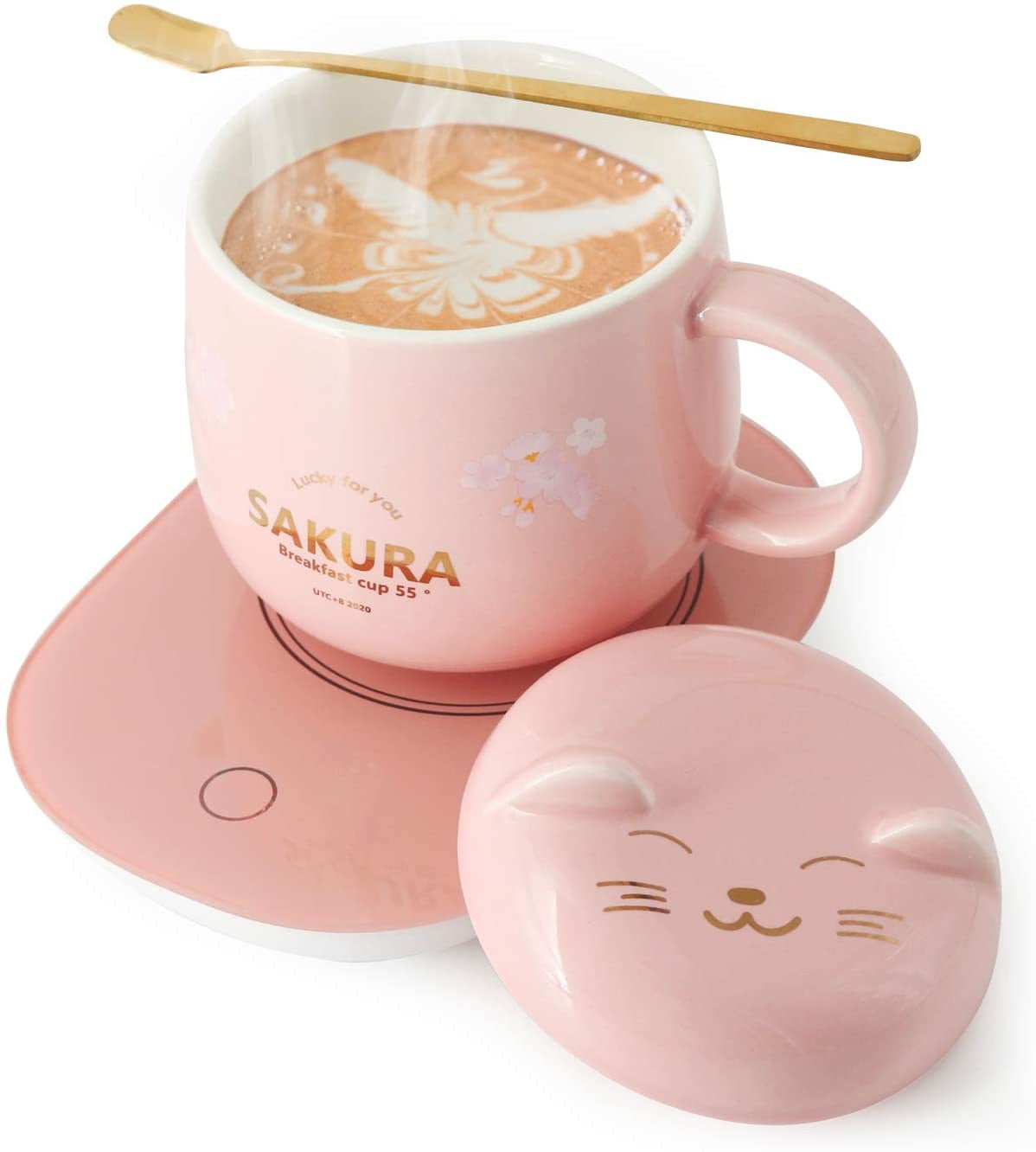 Birthday Gifts for Her Unique Gift Ideas for Women Mum Teacher Birthday Christmas Valentines Days Yoobala 55°C intelligent Porcelain Coffee Mug Set Ceramic Cup with Warmer Plate & Lid & Gift Box 