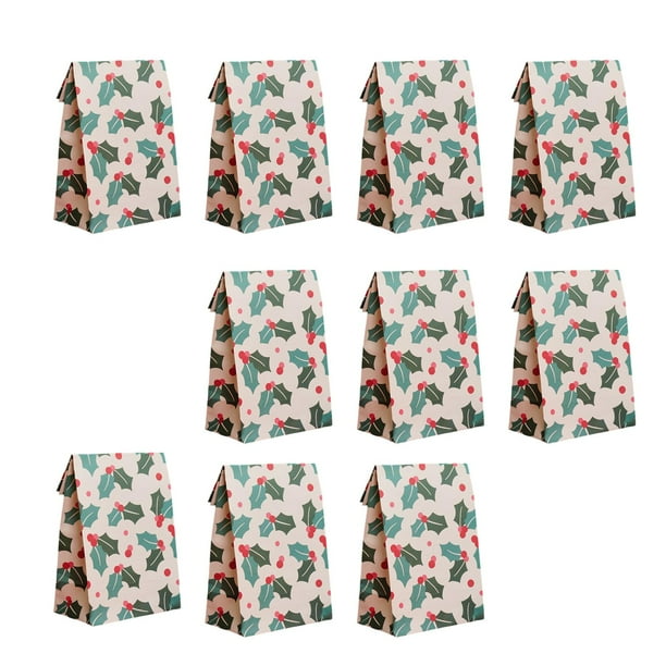 10 bolsas de papel kraft para regalo de Navidad, bolsas para golosinas, diseño con elementos navideños, bolsas para dulces, bolsas para regalos para Verde y