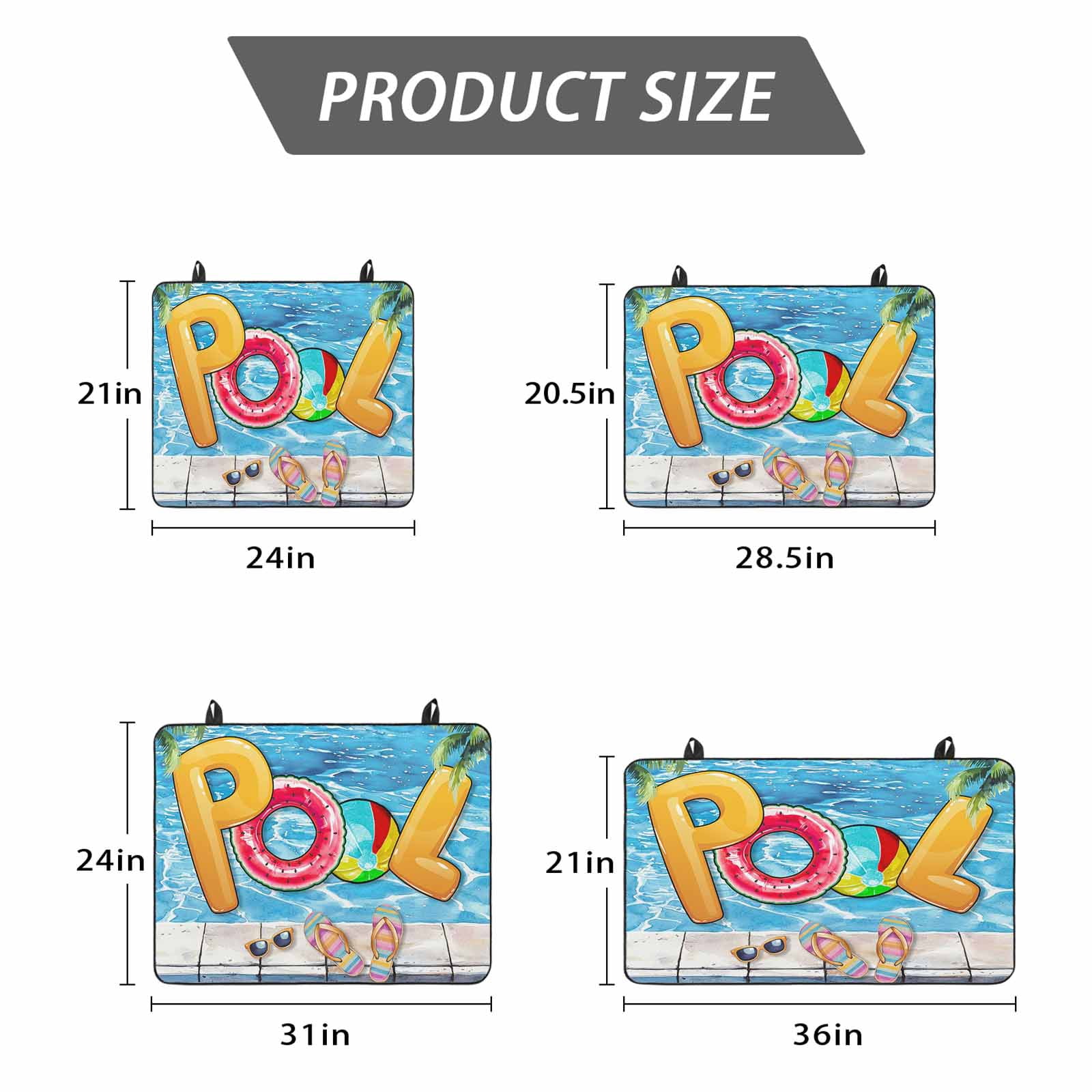 Blue Summer Pool Stove Top Cover for Electric Stove, Heat-proof & Non Slip Glass Top Stove Cover Protector, Watermelon Swimming Ring Slippers Kitchen Flat Cooktop Rubber Mat 24x21 Inches