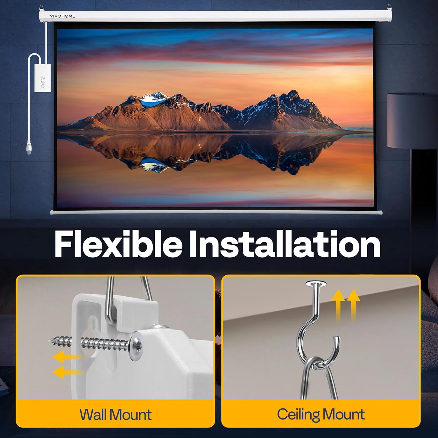 SPECSTAR Motorized Projector Screen with Remote, 16:9 84 Inch Auto Electric, HD 4K Movie Screen for Home Theater, Cinema, Office (73 (Off White).