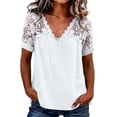 thumbnail image 1 of Fewfanhot Womens Tops Trendy Lace Basic V-Neck T-Shirts Short Sleeve Loose Fitting Tunic Tank Tops, 1 of 7
