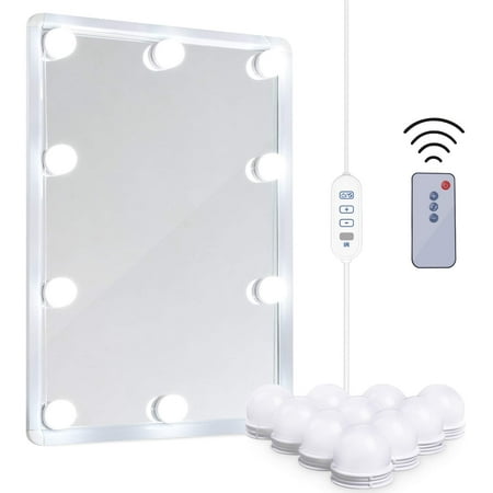 Dimming Remote LED Vanity Light Kit - Upgrade 2-Color Lighting Mode Makeup Mirror with 10 dimmable light bulbs for dressing table, bathroom mirror (without