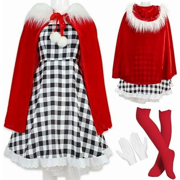 GOBWCOT Women's Christmas Dress with Jacket Plaid Dress for Christmas Party
