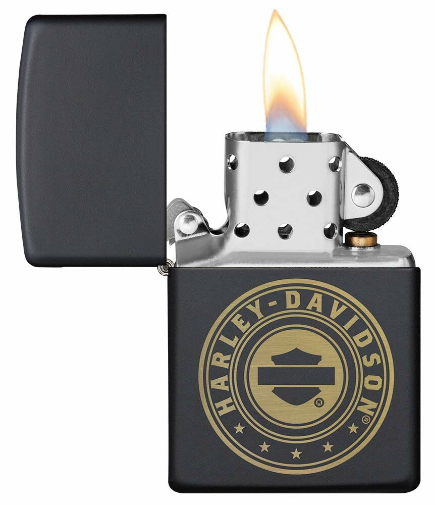 Zippo Harley Davidson Gold Logo Engraved Matte Windproof Lighter Black