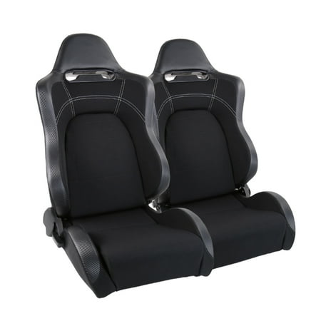 Front Replacement Seat Slider - Spec-D Tuning Driver + Passenger Reclinable Carbon Style Gray/Black Racing Seats W/ Sliders Rail (Left + Right)