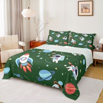 Castle Fairy Kids Boys Girls Cartoon Astronaut Rocket Full Size Sheets 4-Piece,Galaxy Universe Breathable Bed Sheets,Kawaii Cosmos Planet Lightweight Sheet Sets,Luxury Bedroom Decor