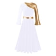 thumbnail image 4 of iixpin Kid Girls Metallic Color Block Liturgical Praise Worship Dance Dress Bell Long Sleeve Lyrical Dancewear White 4, 4 of 7