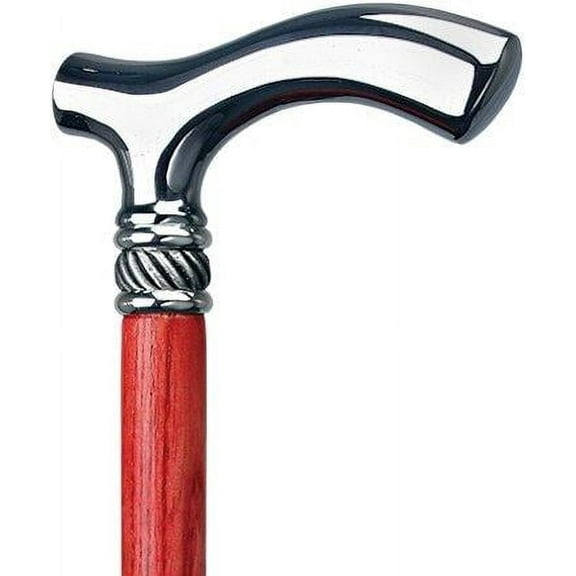 Royal RC Canes Petite Red Chrome Fritz Walking Cane – Slim Ash Shaft, Braided Pewter Collar – Walking Cane for Women and Men, Elegant Cane with Chrome Fritz Handle – Lightweight Stylish Walking Stick