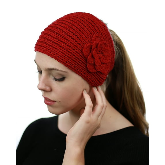 NYFASHION101 Hand Knitted Button Closure Winter Headband Headwrap - NAG11Y, Red