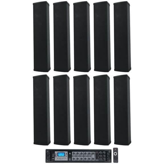 Rockville RCS650-6 70v Commercial Amplifier Bluetooth Amp 10 Line Array Speakers