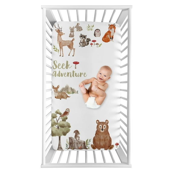Sweet Jojo Designs Watercolor Woodland Forest Animals Boy Girl Gender Neutral Unisex Photo Op Fitted Crib Sheet