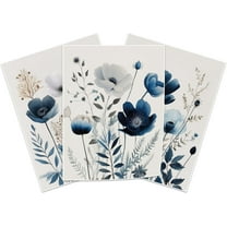 FCCUYE Navy Blue Wall Art Canvas Abstract Floral Painting Blue and Gray Posters Watercolor Flower Decor Wildflower Pictures Botanical Prints for Living Room Bedroom Bathroom 3 Pcs 12x16in d