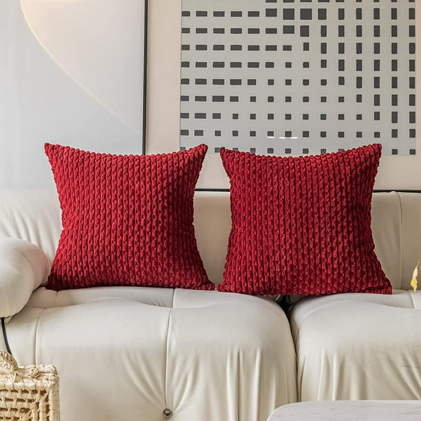 Pillow Covers Pack of 2 Cushion Covers for Bedroom 20x20 Inch Burgundy Soft Corduroy Throw Pillow Cover with Stripes Machine Washable Pillowcase for Bedroom Walmart