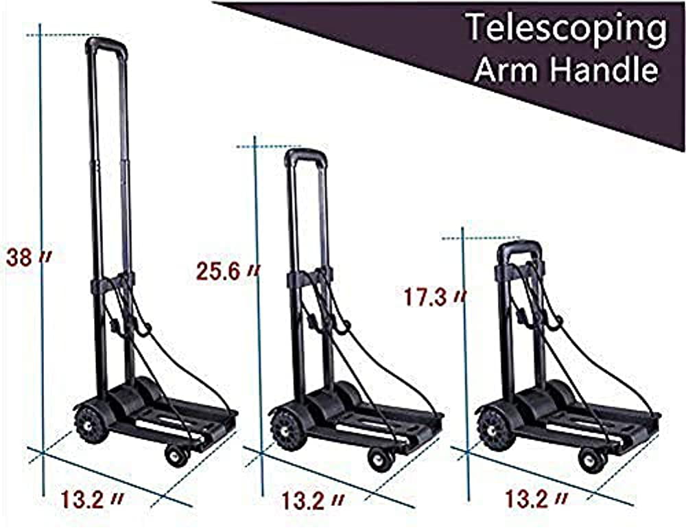 Personal Folding Hand Truck Auto 70 Kg/155 lbs Heavy Duty 4-Wheel Solid Construction Utility Cart Compact and Lightweight for Luggage Moving and Office Use Portable Fold Up Dolly by ROYI Travel