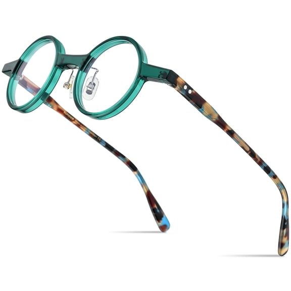 HEPIDEM Acetate Glasses Frame Men,Round Vintage Retro Optical Eyeglasses (9177 Green)