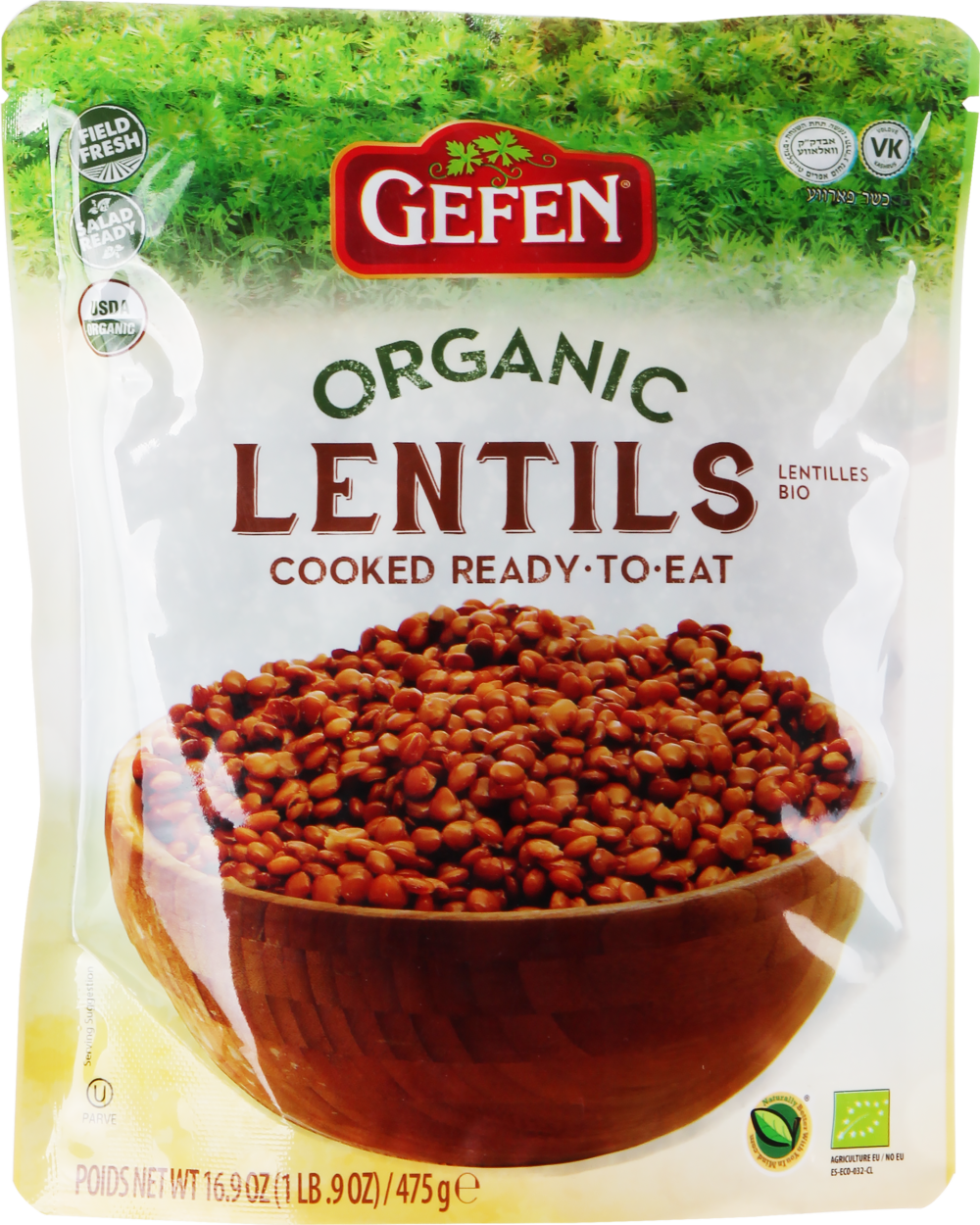 Gefen Organic Lentils Cooked Ready to Eat 16.9 oz (pack of 3)