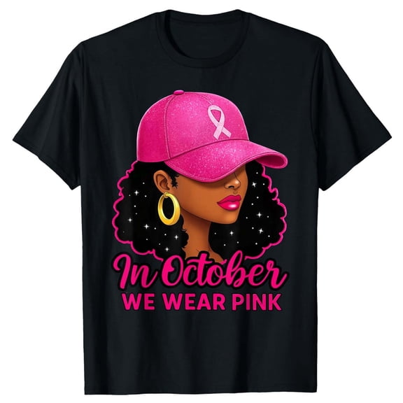 Haivin Women's T-shirt, Breast Cancer Awareness Pink Ribbon Printed, Loose Fit Casual Round Neck, Soft Cotton Blend for Comfortable Daily Wear