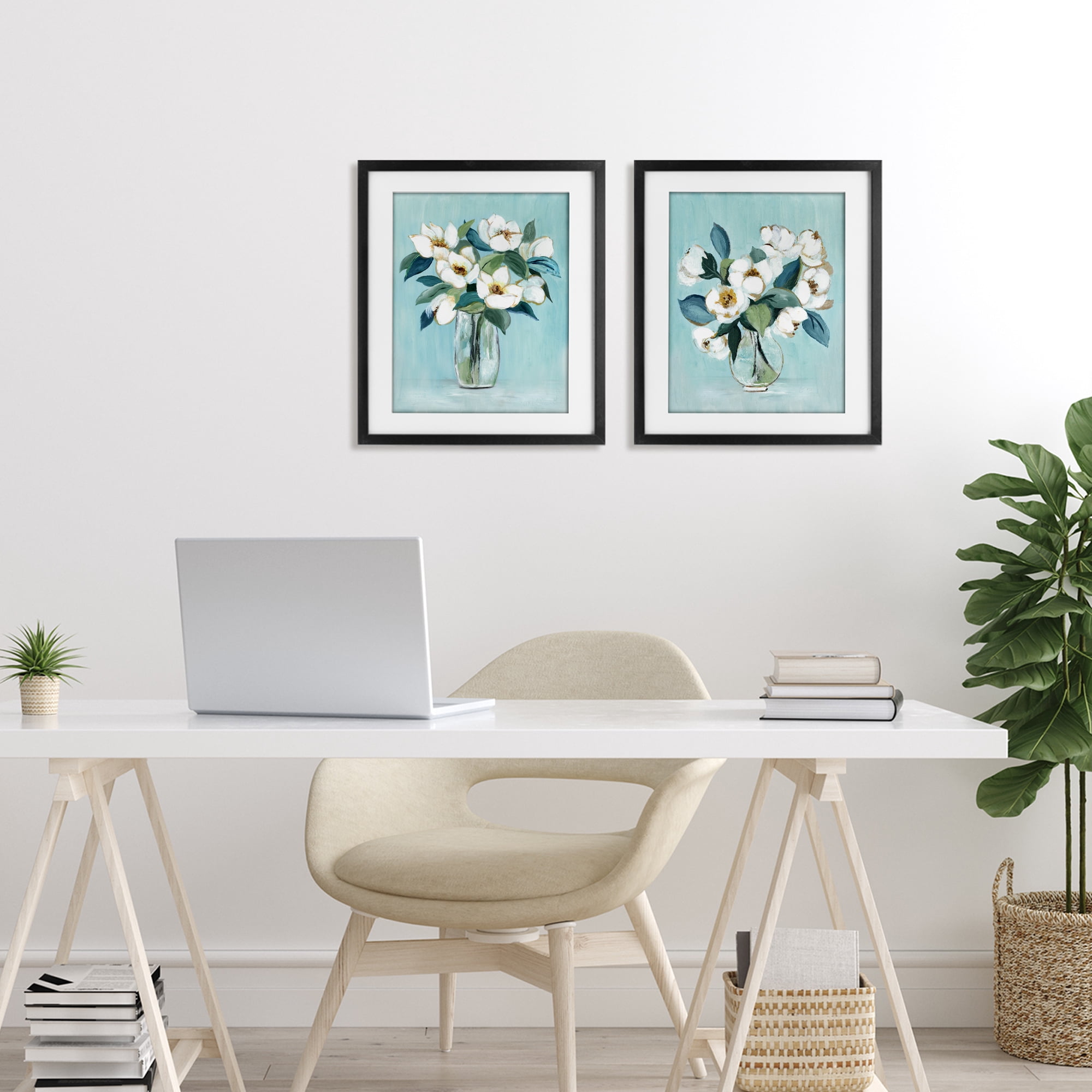 Stupell Industries Magnolia Blossom Vases 2 Piece Black Framed Print Under Glass Set, design by Janet Tava