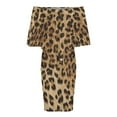 thumbnail image 5 of Leopard Print Brown Women's Off The Shoulder Ruffles Summer Wedding Guest Loose Casual Party Beach Dress, 5 of 9