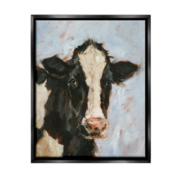 Stupell Industries Charming Cow Portrait Animals & Insects Painting Black Floater Framed Canvas Art Print Wall Art, 17 x 21
