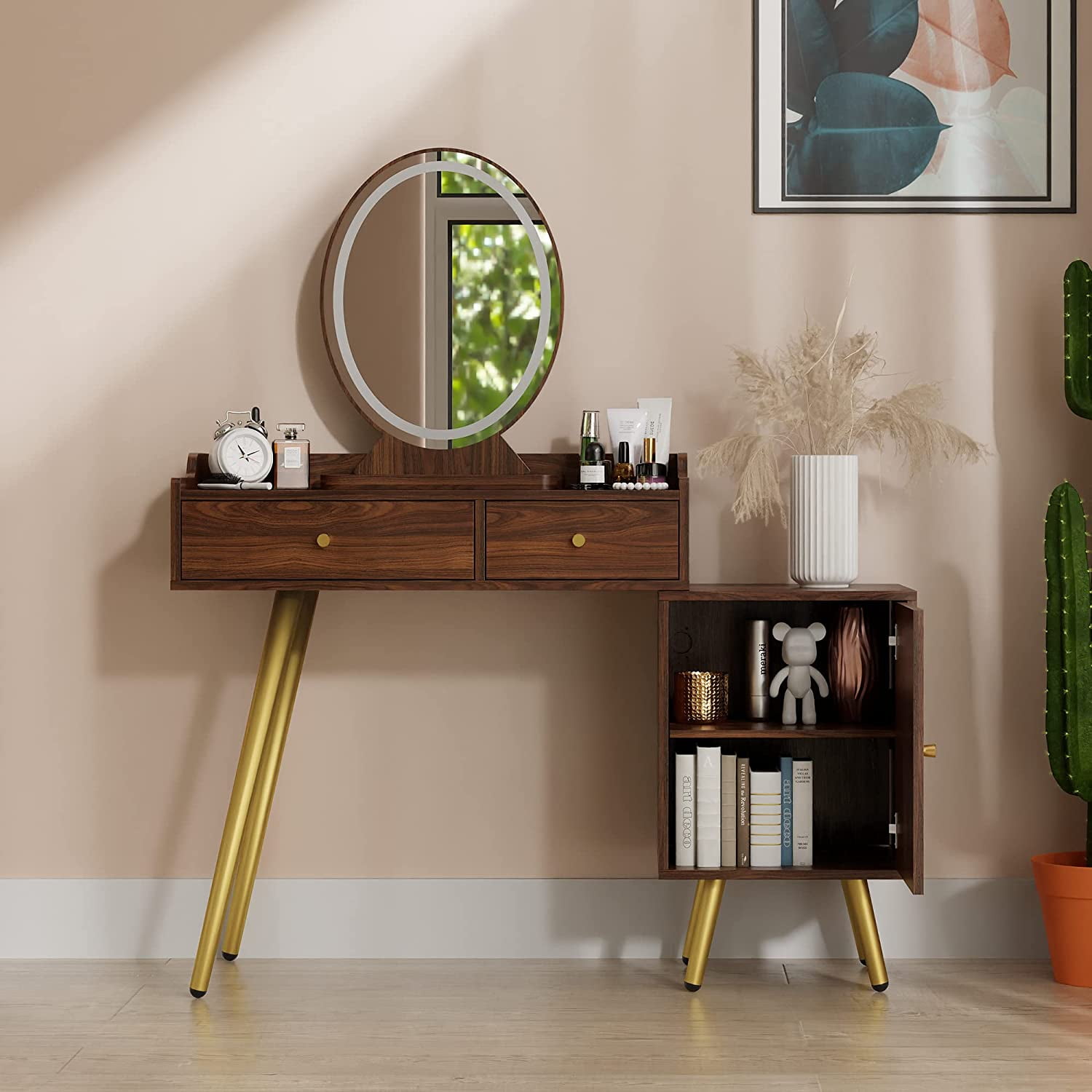 Cozy Castle Vanity Desk with Lighted Mirror, Makeup Vanity Table