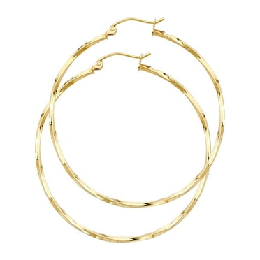 14k Yellow Gold Curled Hoop Earrings , (35mm X 35mm)