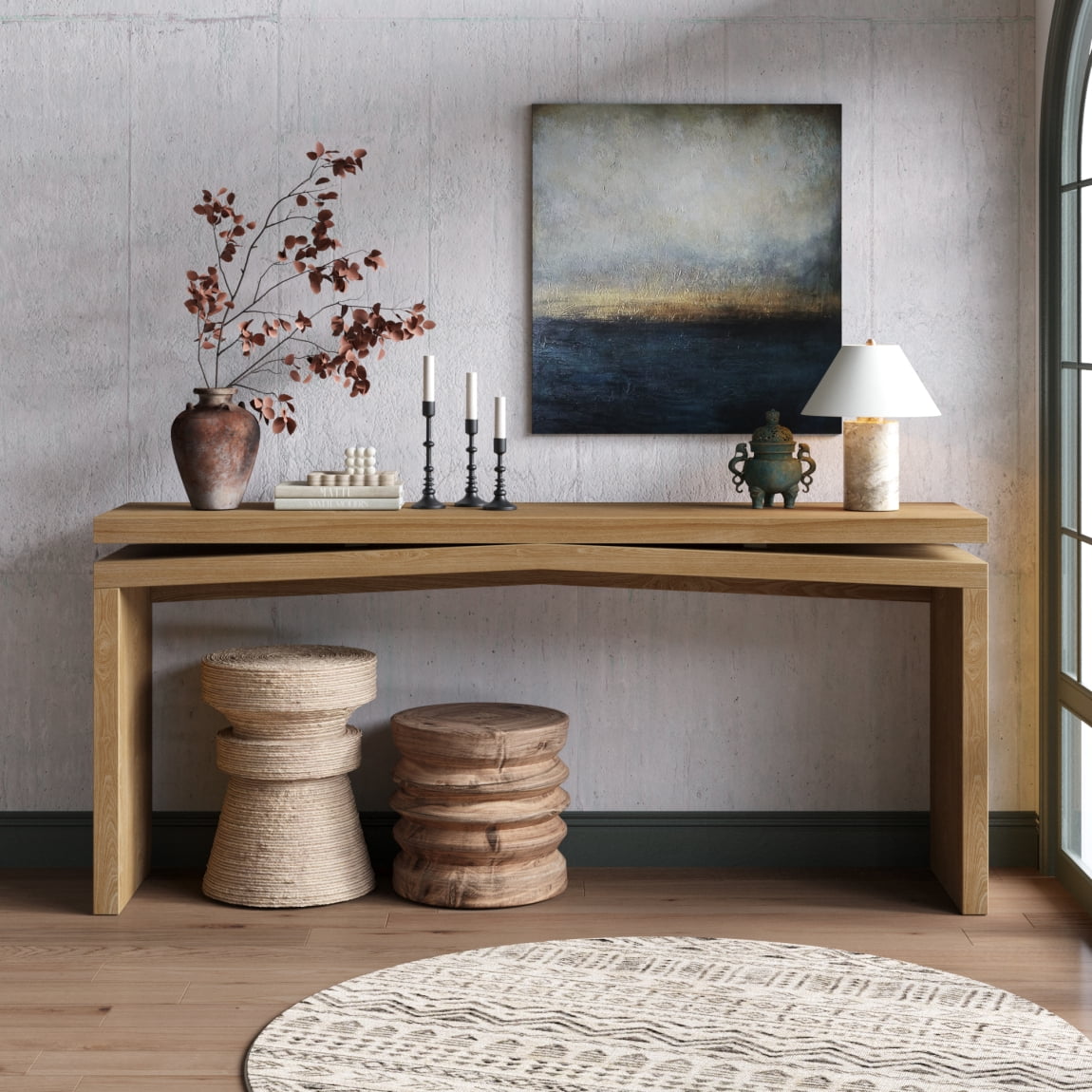 65" Solid Wood Console Table, Long Farmhouse Entryway Table, Rectangular Couch Tables Behind Sofa, Accent Tables for Hallway, Entrance, Brown
