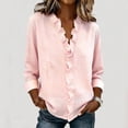 thumbnail image 2 of CIENVNSTG Women's Ruffled Collar Blouses Dressy Boho Casual Ruffle V Neck Long Sleeve Dress Shirt Loose Fit Tops Pink 3XL, 2 of 6