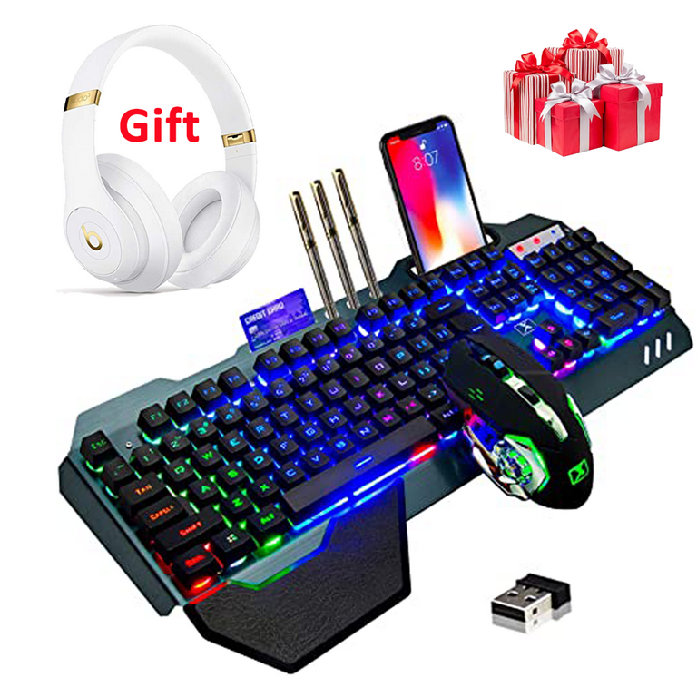 White Gaming Keyboard Colorful Rainbow Backlit Keyboard with Ergonomic  Detachable Wrist Rest,Transparent Aluminum Panel Keyboard with Mechanical
