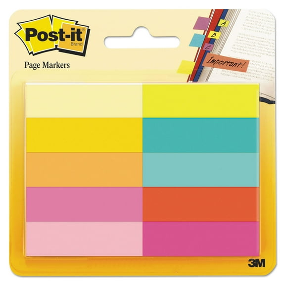 Post-it Page Flag Markers, Assorted Bright Colors, 50 Sheets Per Pad, 10 Pads Per Pack