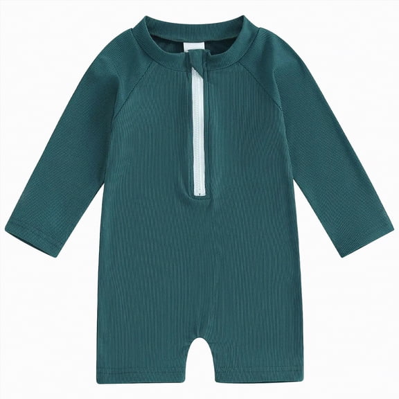 mgoYE Baby Girl Swimwear 9-12 Months Baby Swimsuit Girl Summer One-Piece Infant Bathing Suit with Hat Long Sleeve Ruffle Zipper Rash Guard Beach Swimwear(Green,1-2 Years)