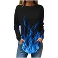 thumbnail image 3 of QATAINLAV Plus Size Tops for Women Loose Round Neck T Shirts Fall Casual Pullover Blouse Flame Printing Long Sleeve Sweatshirt Today Prime Sales Blue M, 3 of 6