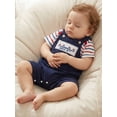 thumbnail image 5 of Loicainy Baby Toddler Boy Girl 4th of July Overalls Outfit 3 6 12 18 Months Patriotic Short Sleeve Striped Romper with Flag Embroidery Pants 2Pcs Clothes Set, 5 of 9