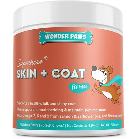 Skin & Coat Support for Dogs – Salmon Oil, Omegas EPA & DHA – Itch Relief & Joint Health – 70 Chews