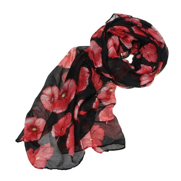 New Red Poppy Print Long Scarf Flower Beach Wrap Ladies Stole Shawl