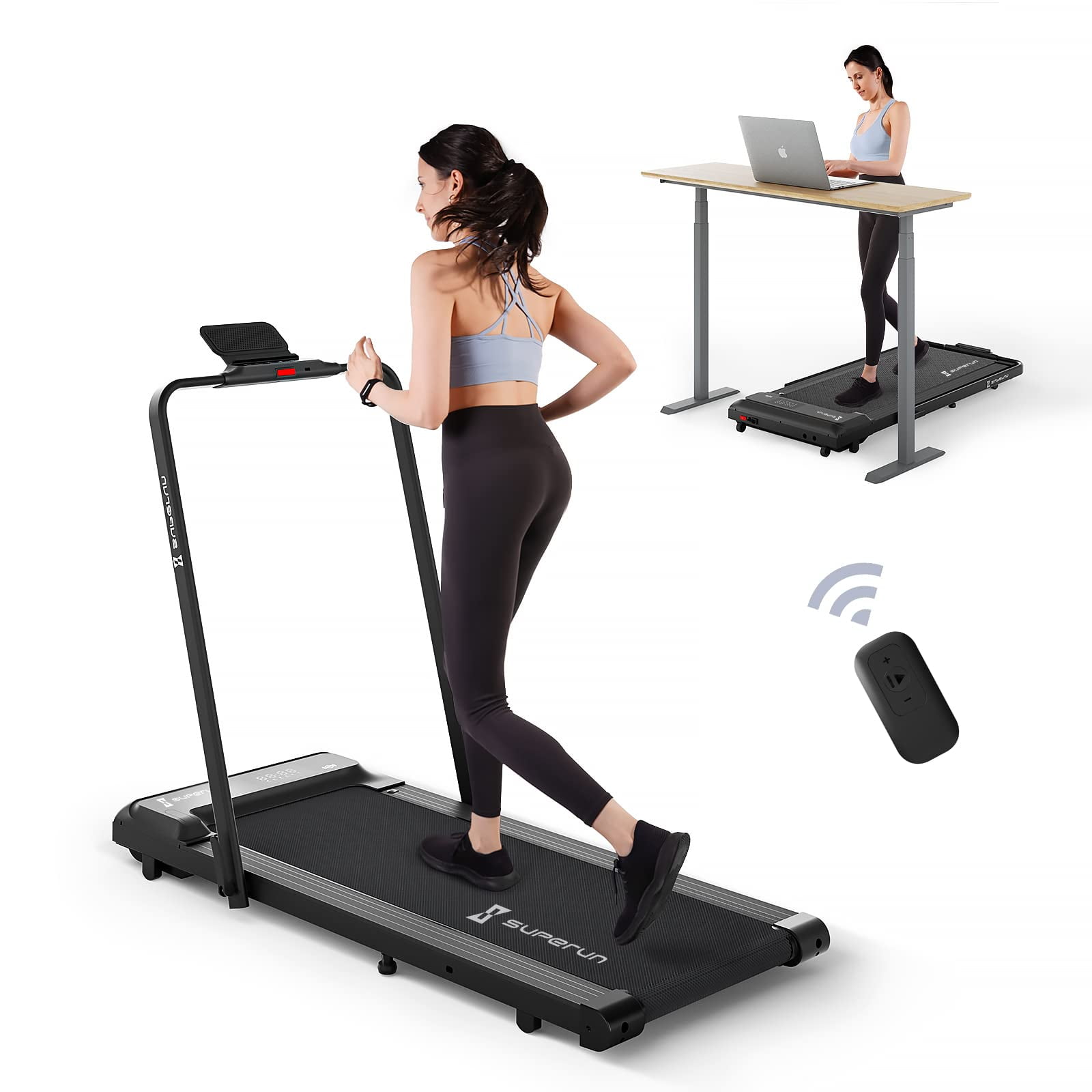 Superun 2 in 1 Folding Treadmill 3 HP Indoor Walking pad with 300lbs Capacity & APP Bracelet