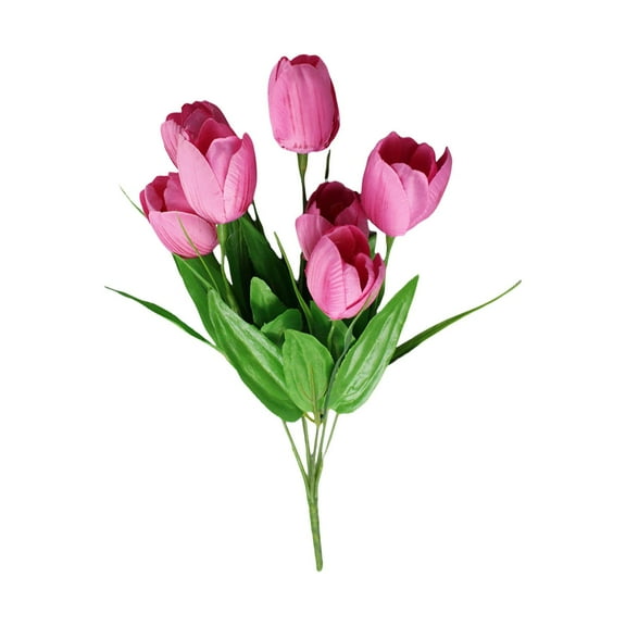 7-Head Artificial Tulips - Spring Color for Wedding, Home, Outdoor Decor in 9 Colors | Durable Silk Flowers Realistic Petals, Adjustable Stems for Vase Arrangements & Centerpieces(Pink)
