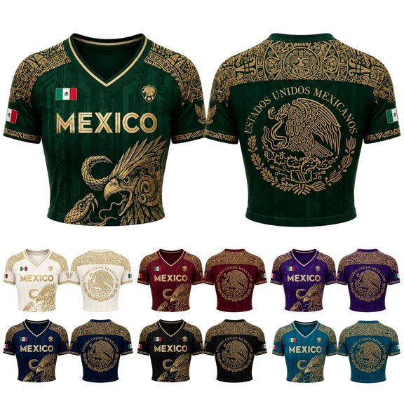 2026 New Mexico Soccer Jersey Womens Mexico National Team Graphic Style, Mexican Jersey Soccer T-Shirt, V-Neck Short Sleeve Sport Tee for Travel and Everyday Wearing for Adult