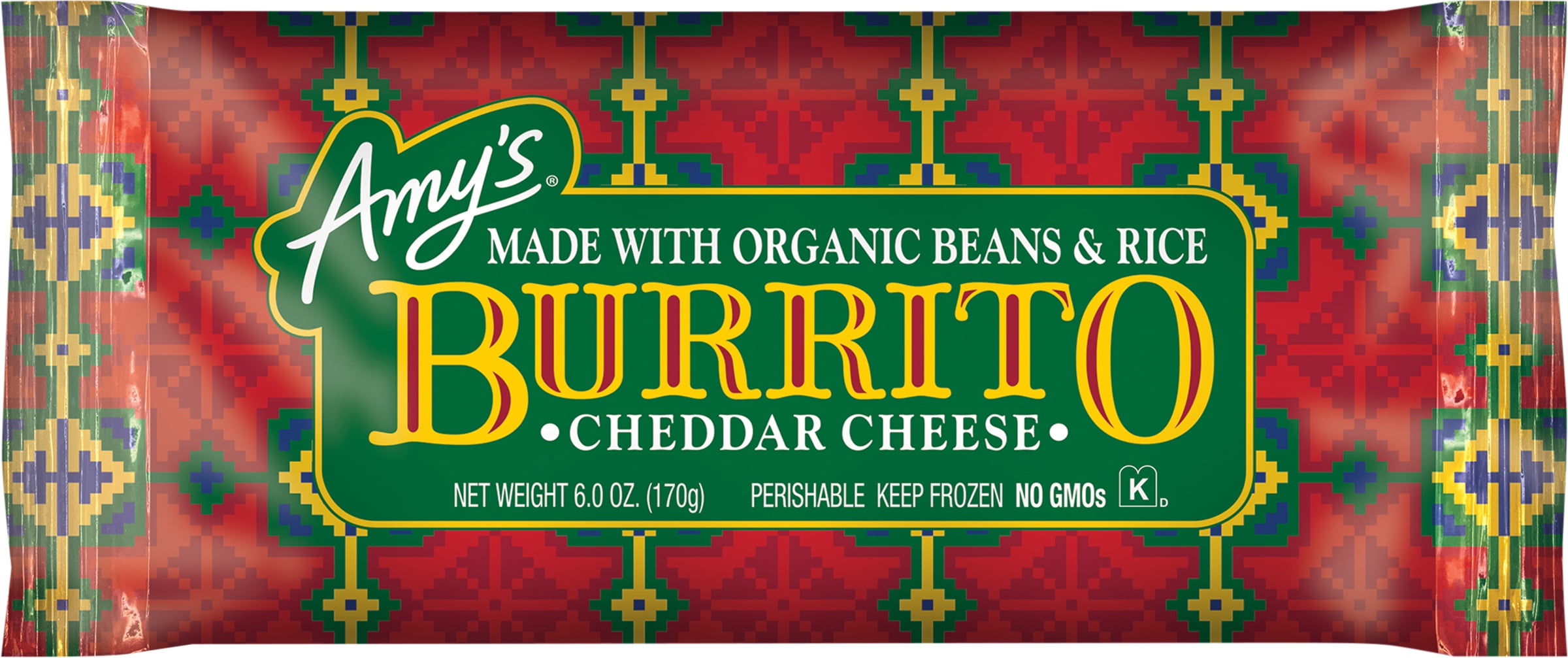Amy's Cheddar Cheese Bean and Rice Burrito, 6oz Pouch (Frozen)