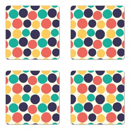 

Abstract Coaster Set of 4 Pattern of Watercolor Polka Dots Blots in Soft Colors Modern Grunge Illustration Square Hardboard Gloss Coasters Standard Size Multicolor by Ambesonne